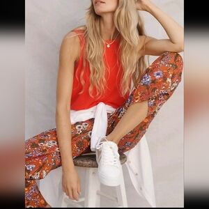 Anthropologie Flower Power Wide-Leg High Waisted Cropped Pants Size 2 26" Waist